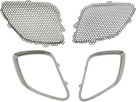 DAT AUTO PARTS Left Driver and Right Passenger Front Mesh Grille and Chrome Trim Ring Insert Complete Set of 4 Pieces Package Replacement for 05-09...
