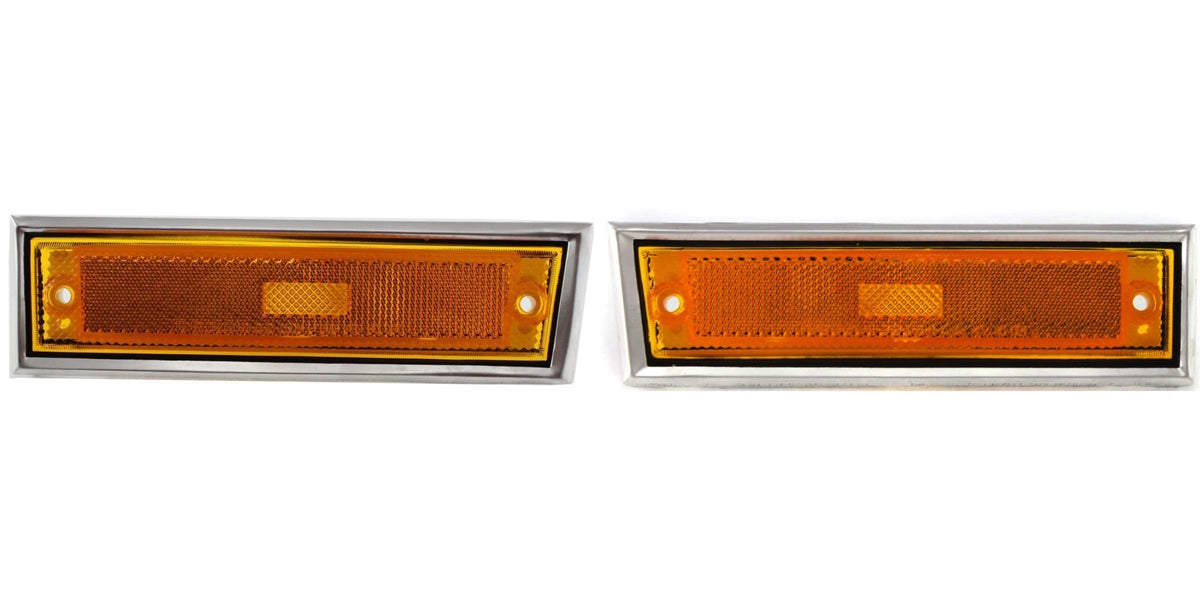 DAT AUTO PARTS Front Right Passenger & Left Driver Side Marker Light Corner Lamp Parking Chrome Trim Set Of 2 Replacement For 1981-1991 GMC Suburba...