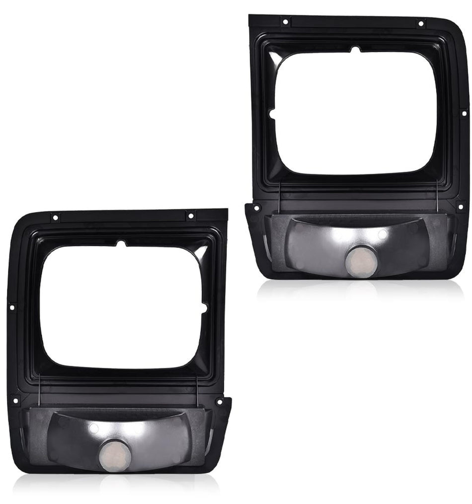 Front Driver & Passenger Side SET OF 2 HeadLight Door Grille Bezel, For 1986-1990 Dodge Ramcharger, Painted Silver/Black, Includes Amber Lens, Text...