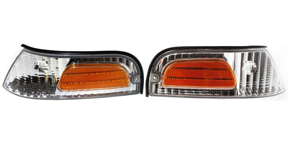DAT AUTO PARTS Front Right Passenger & Left Driver Side Parking Light Pair Replacement For 1998 - 2011 Ford Crown Victoria Amber & Clear Lens FO252...