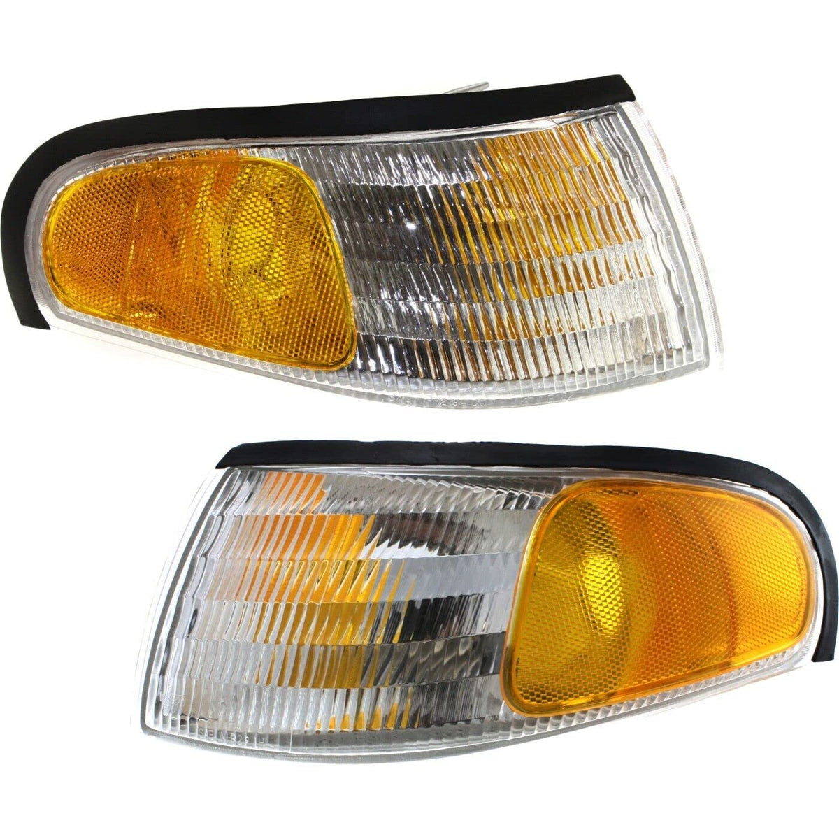 DAT AUTO PARTS Front Right Passenger & Left Driver Side Parking Light Assembly Pair Replacement For 1994 - 1998 Ford Mustang Clear & Amber FO252012...