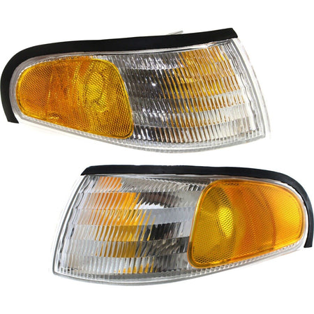 DAT AUTO PARTS Front Right Passenger & Left Driver Side Parking Light Assembly Pair Replacement For 1994 - 1998 Ford Mustang Clear & Amber FO252012...