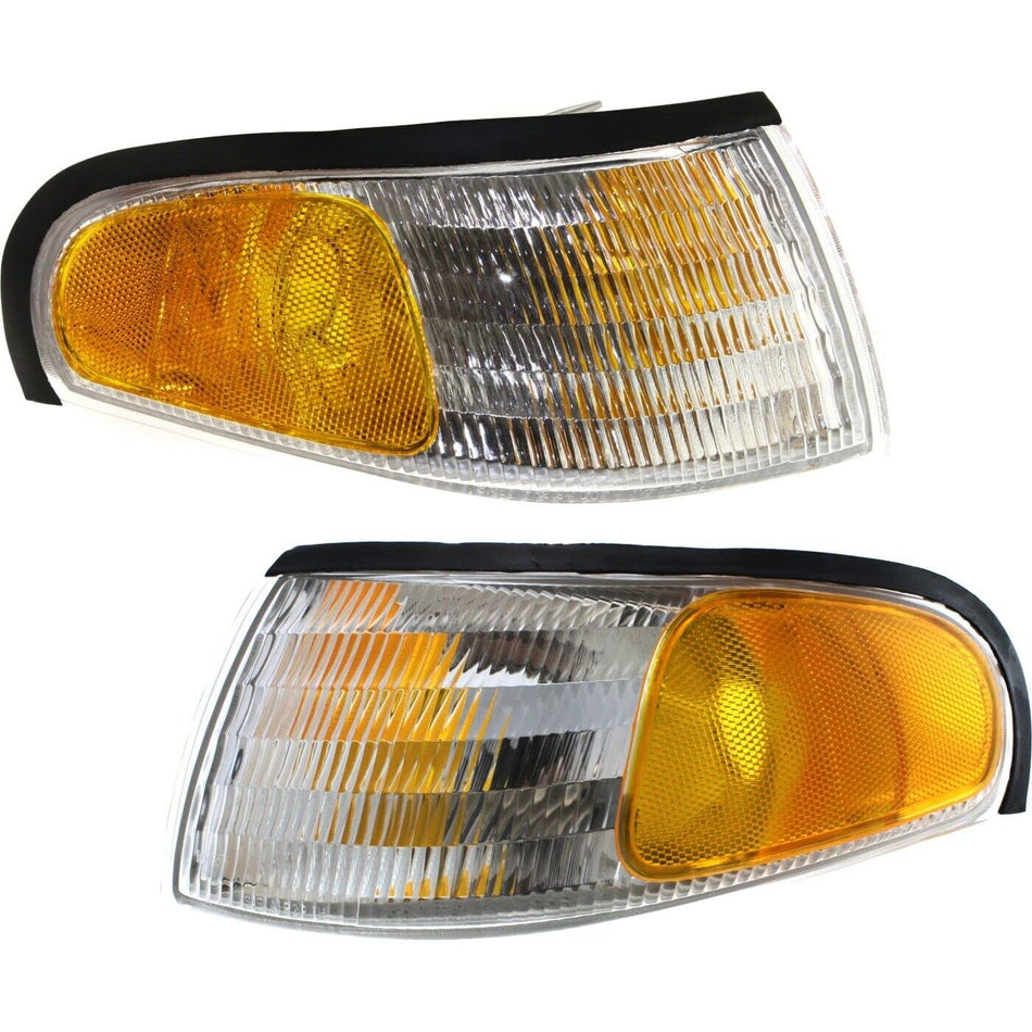 DAT AUTO PARTS Front Right Passenger & Left Driver Side Parking Light Assembly Pair Replacement For 1994 - 1998 Ford Mustang Clear & Amber FO252012...