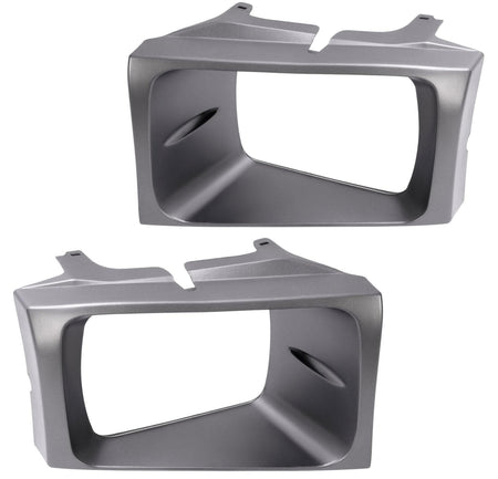 Front Driver & Passenger Side SET OF 2, HeadLight Door Bezel Grille, For 1999-2004 Ford Pickup Superduty, For Use With Sealed Beams, Black Plastic ...