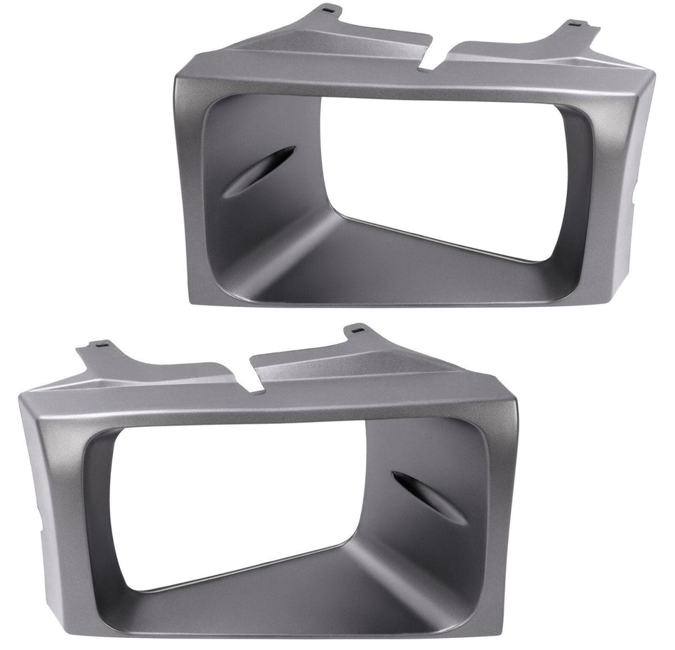 Front Driver & Passenger Side SET OF 2, HeadLight Door Bezel Grille, For 1999-2004 Ford Pickup Superduty, For Use With Sealed Beams, Black Plastic ...