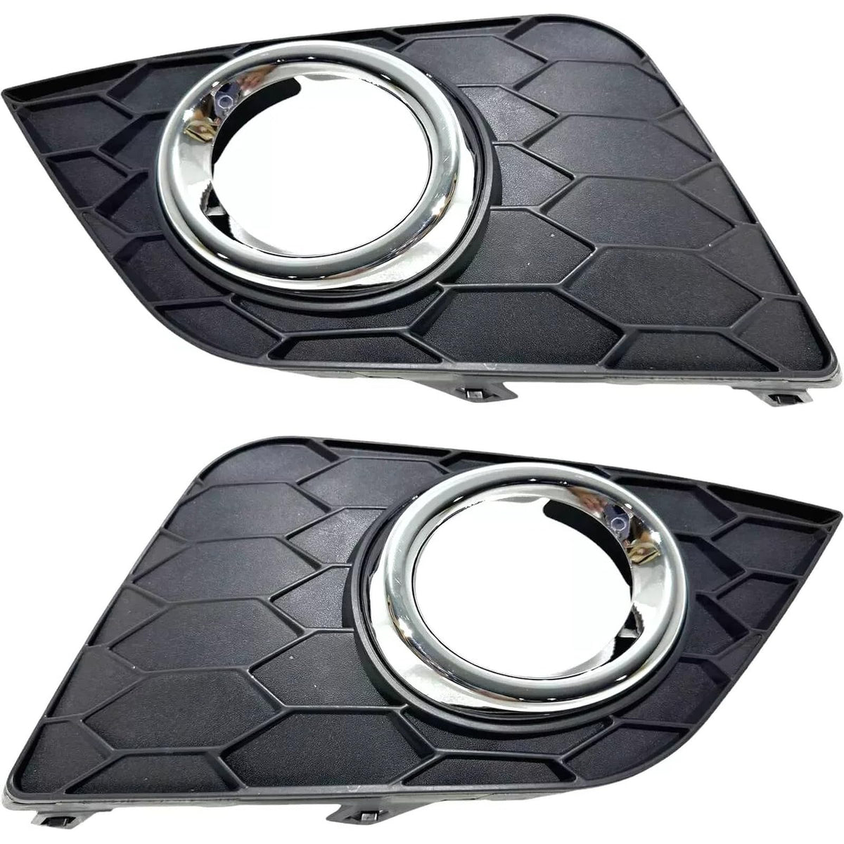 Front Driver & Passenger Side, SET OF 2, Bumper Cover Molding Bezel, Fits 2016-2019 Nissan Sentra, Made of Plastic, Matte Black & Chrome Finish, NI...
