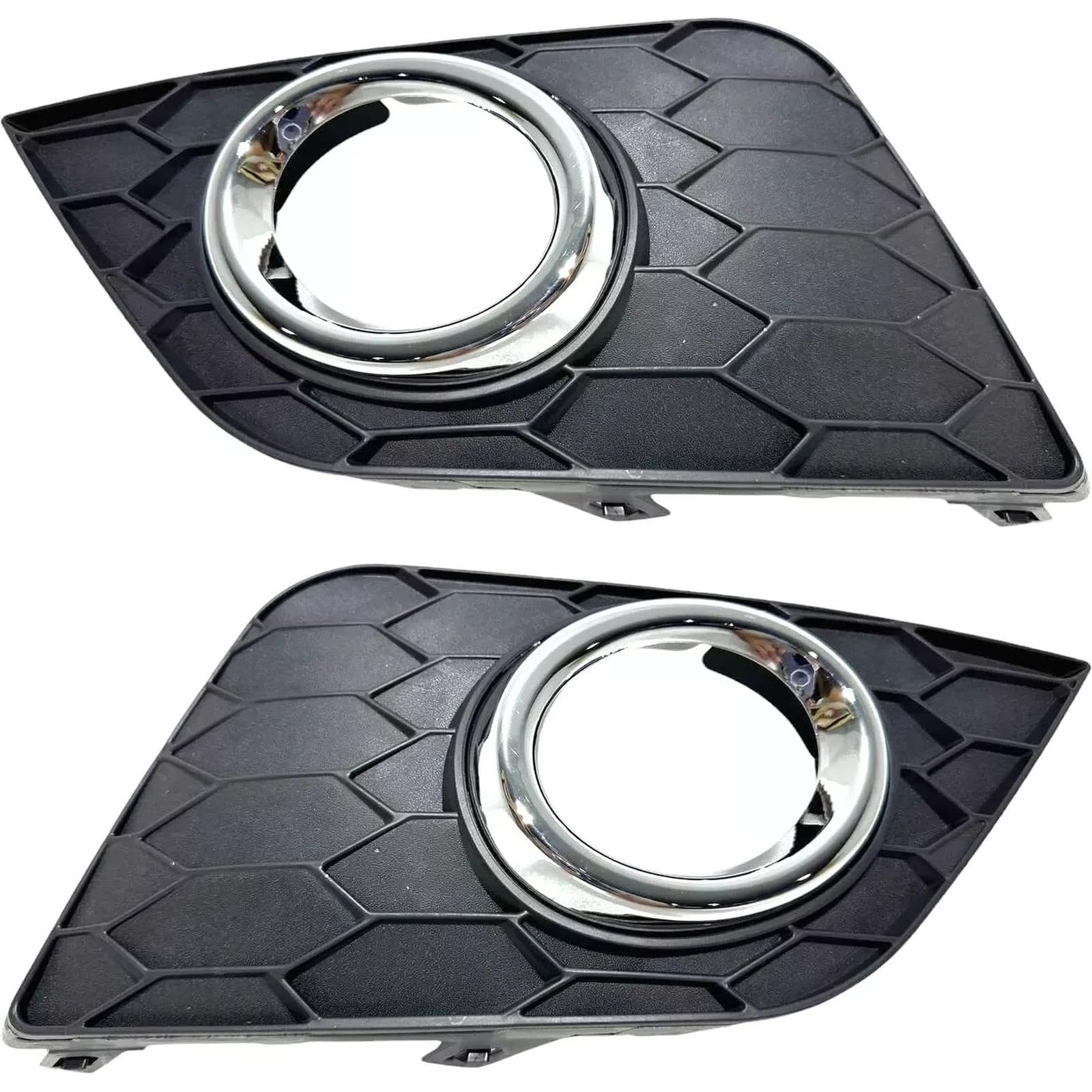 Front Driver & Passenger Side, SET OF 2, Bumper Cover Molding Bezel, Fits 2016-2019 Nissan Sentra, Made of Plastic, Matte Black & Chrome Finish, NI...