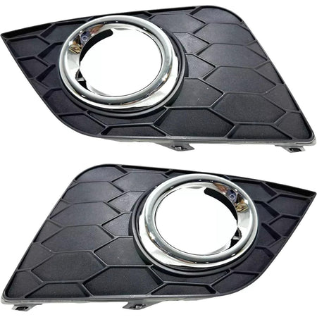 Front Driver & Passenger Side, SET OF 2, Bumper Cover Molding Bezel, Fits 2016-2019 Nissan Sentra, Made of Plastic, Matte Black & Chrome Finish, NI...