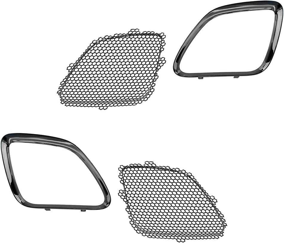 Left Driver & Right Passenger Front Mesh Grille w/ Chrome Trim Ring Insert - Complete Set of 4 fits 2005-2009 Pontiac G6 EXCEPT 2009 CTF PACKAGE and GXP