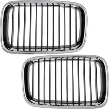 Front Left & Right PAIR Grille Assembly For 1992–1996 BMW 3 Series Convertible, Coupe, Sedan, 1995–1996 Hatchback & M3 (Except 328), Textured Silve...