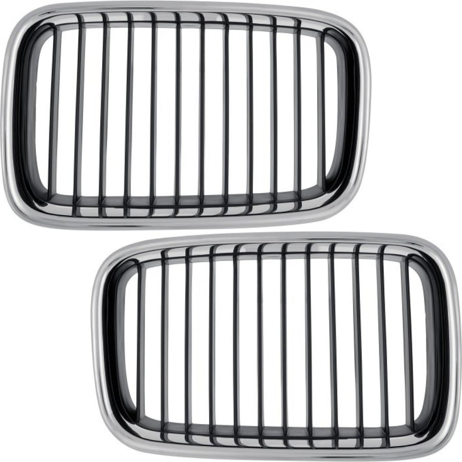 Front Left & Right PAIR Grille Assembly For 1992–1996 BMW 3 Series Convertible, Coupe, Sedan, 1995–1996 Hatchback & M3 (Except 328), Textured Silve...