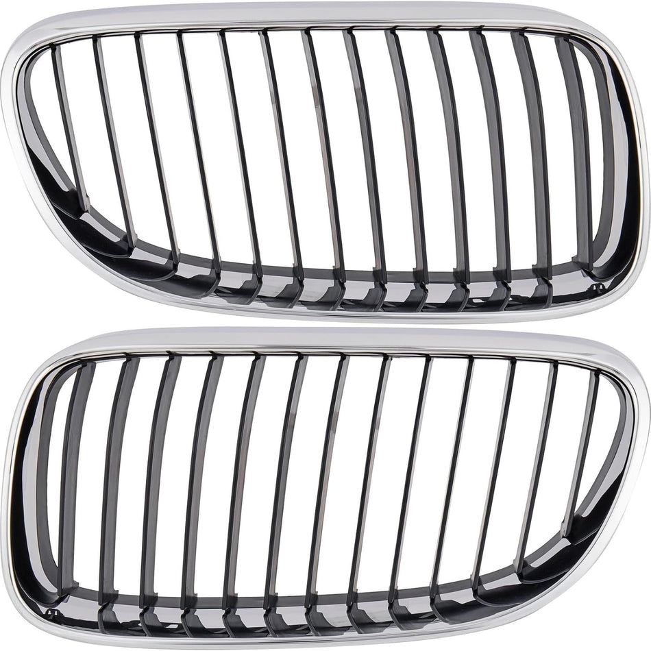 Pair Grille Assembly Fits 2011-2013 BMW 3 Series Convertible Coupe Without M-Package Front Left and Right Chrome Frame Black Fins BM1200210 BM1200209