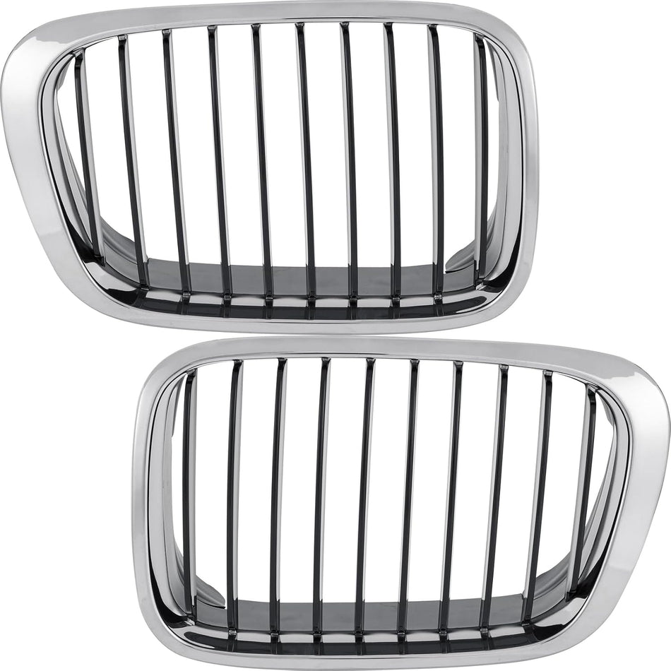 Pair Grille Assembly Fits 1999-2001 BMW 3 Series Front Driver and Passenger Side Chrome Frame Black Fins BM1200178 BM1200179