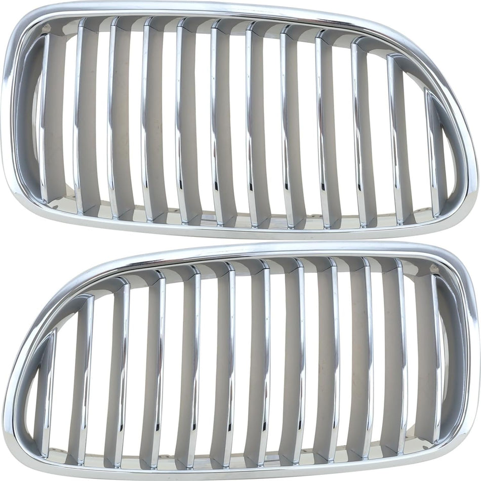 Pair Grille Assembly Fits 2011-2013 BMW 550 Series Front Driver and Passenger Side Without Night Vision Chrome Frame Chrome Fins BM1200200 BM1200199
