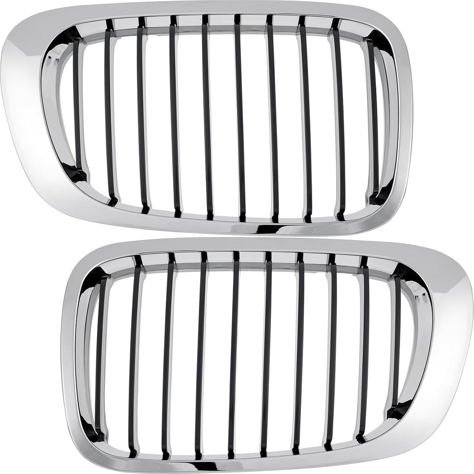 Pair Grille Assembly Fits 1999-2003 BMW 3 Series Front Driver and Passenger Side Chrome Outer Molding Black Fins BM1200164 BM1200163