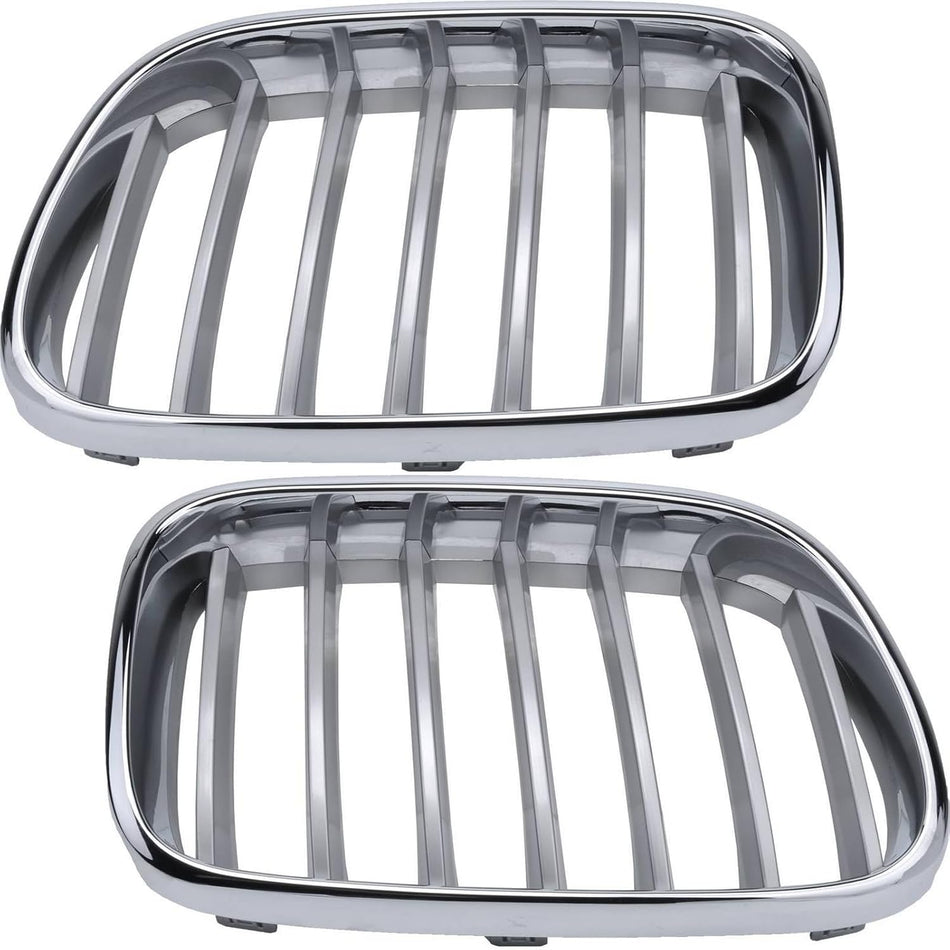 Pair Grille Assembly Fits 2011-2017 BMW X3 Front Driver and Passenger Side Without X-Line M-Package Chrome Frame Argent Bars BM1200204 BM1200203