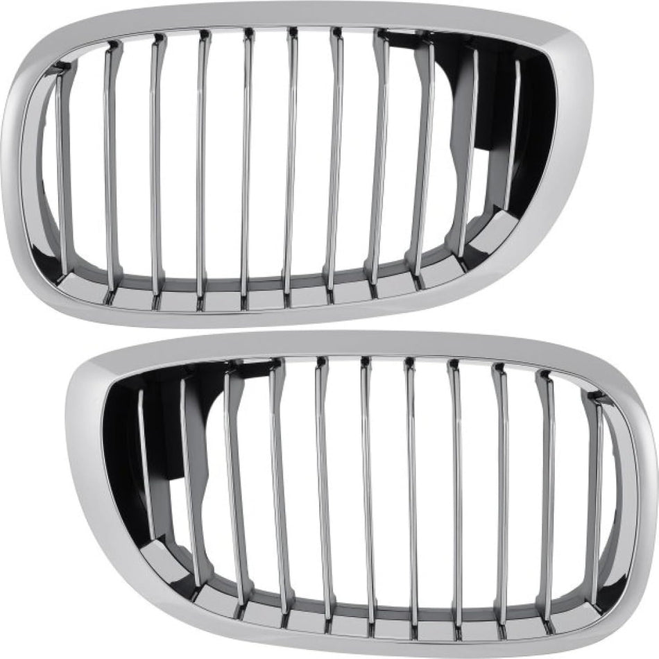Pair Grille Assembly Fits 2003-2006 BMW 3 Series Front Left and Right 11 Black Vertical Bars Chrome Accents BM1200156 BM1200157