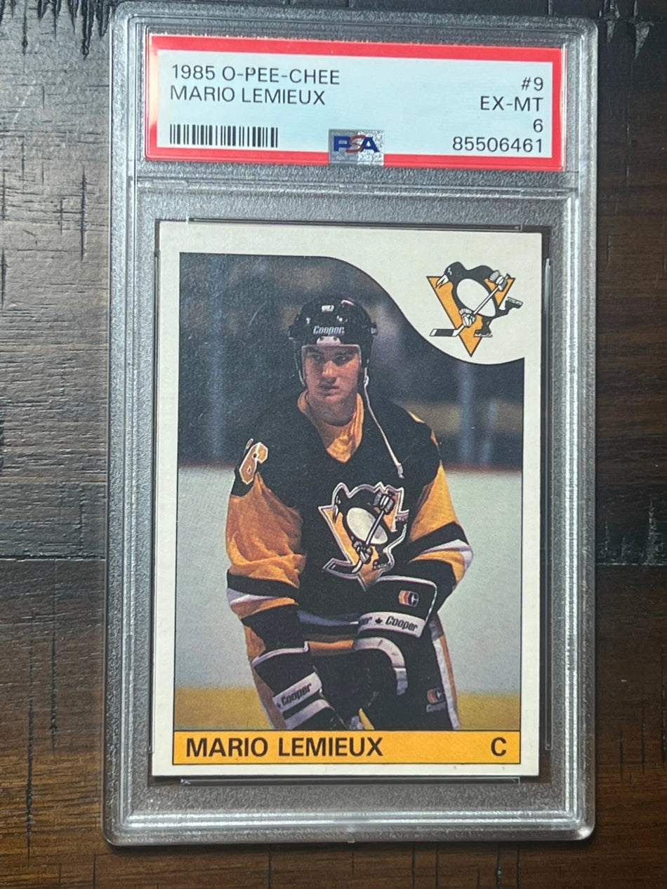 1985 O-Pee-Chee OPC Hockey #9 Mario Lemieux Penguins RC Rookie HOF PSA 6 Legend