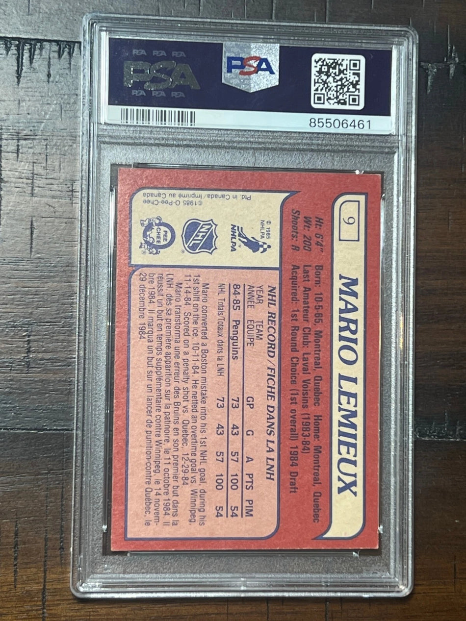 1985 O-Pee-Chee OPC Hockey #9 Mario Lemieux Penguins RC Rookie HOF PSA 6 Legend