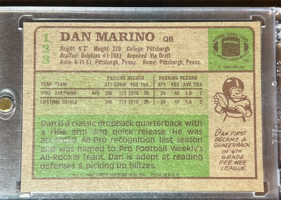 1984 Topps Dan Marino Rookie Card RC #123 HOF Miami Dolphins NM SHARP!
